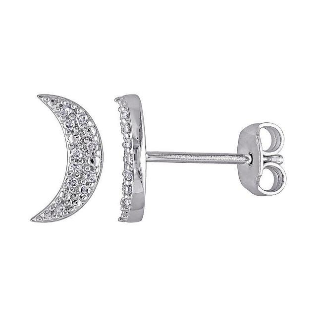 Stella Grace Sterling Silver 1/10 Carat T.W. Diamond Crescent Moon Stud Earrings, Womens, White Product Image