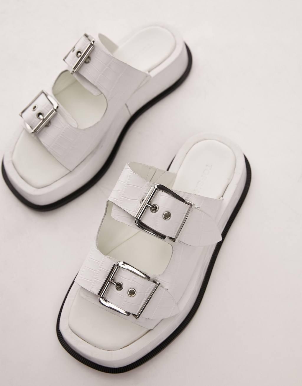 Topshop Katie leather chunky sandals in white croc Product Image