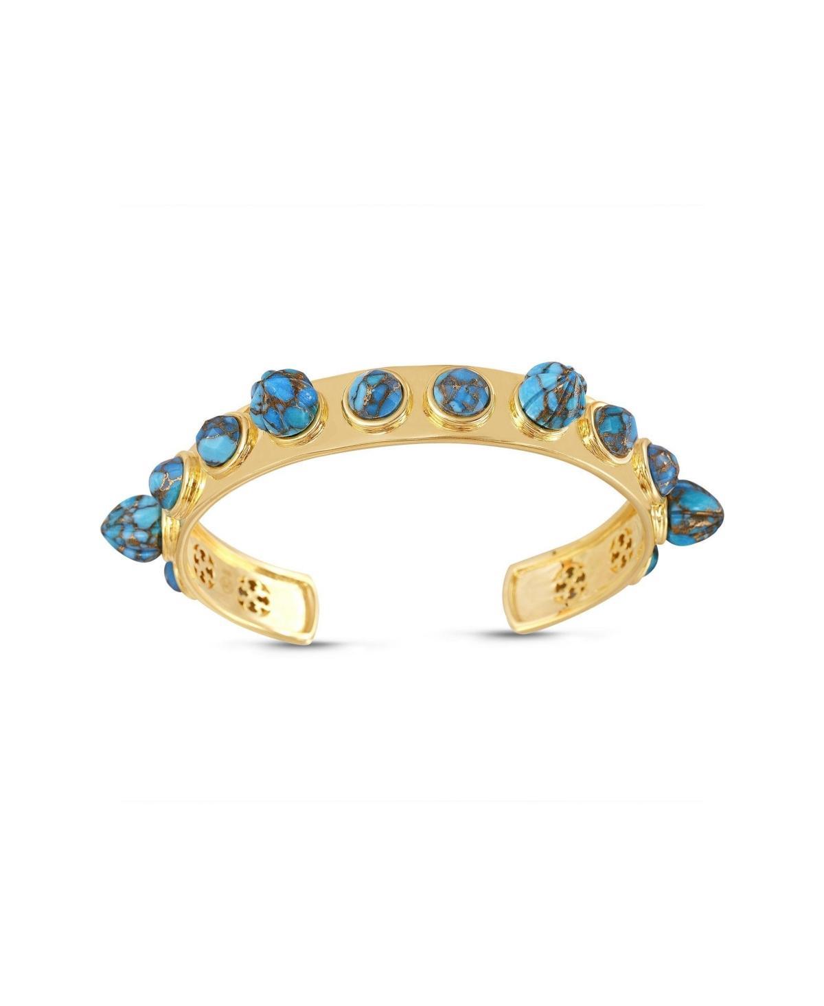 LuvMyJewelry Sea Breeze Design Turquoise Gemstone Yellow Gold Plated Silver Studded Women Cuff Product Image