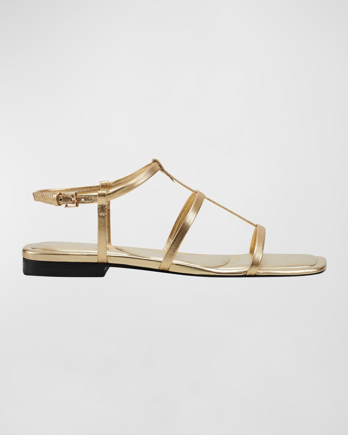 Leather T-Strap Flat Slingback Sandals Product Image