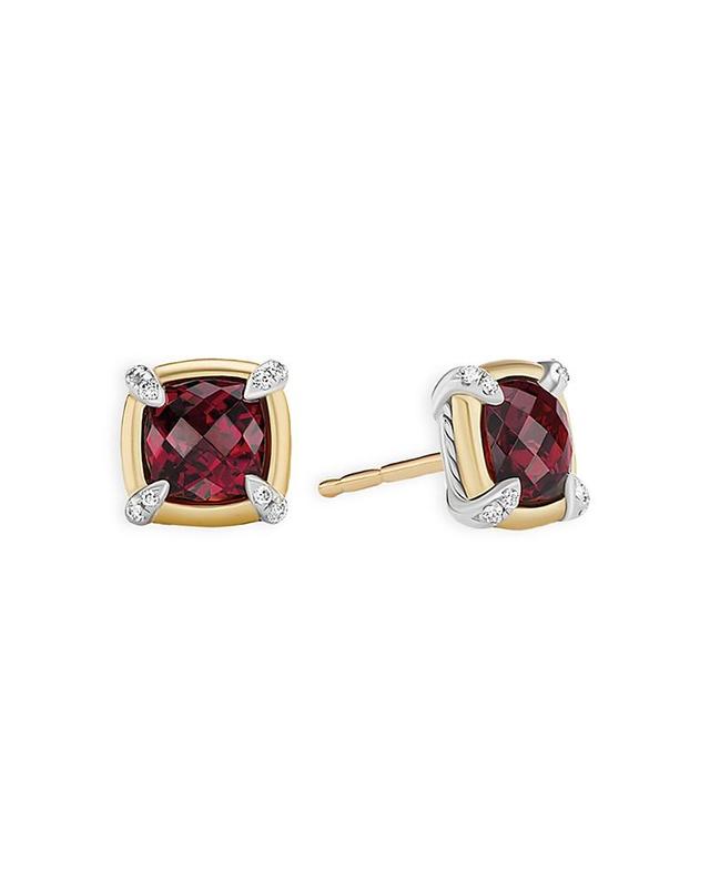 Womens Petite Chtelaine Stud Earrings With Gemstones, 18K Gold Bezel & Pav Diamonds Product Image