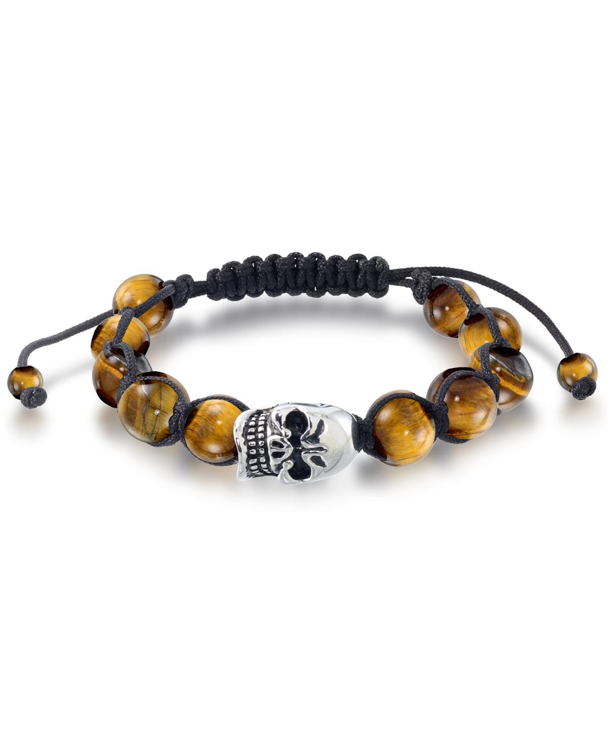 Andrew Charles by Andy Hilfiger Mens Onyx Bead Skull Bolo Bracelet in Stainless Steel (Also in Tigers Eye & White Agate) Product Image