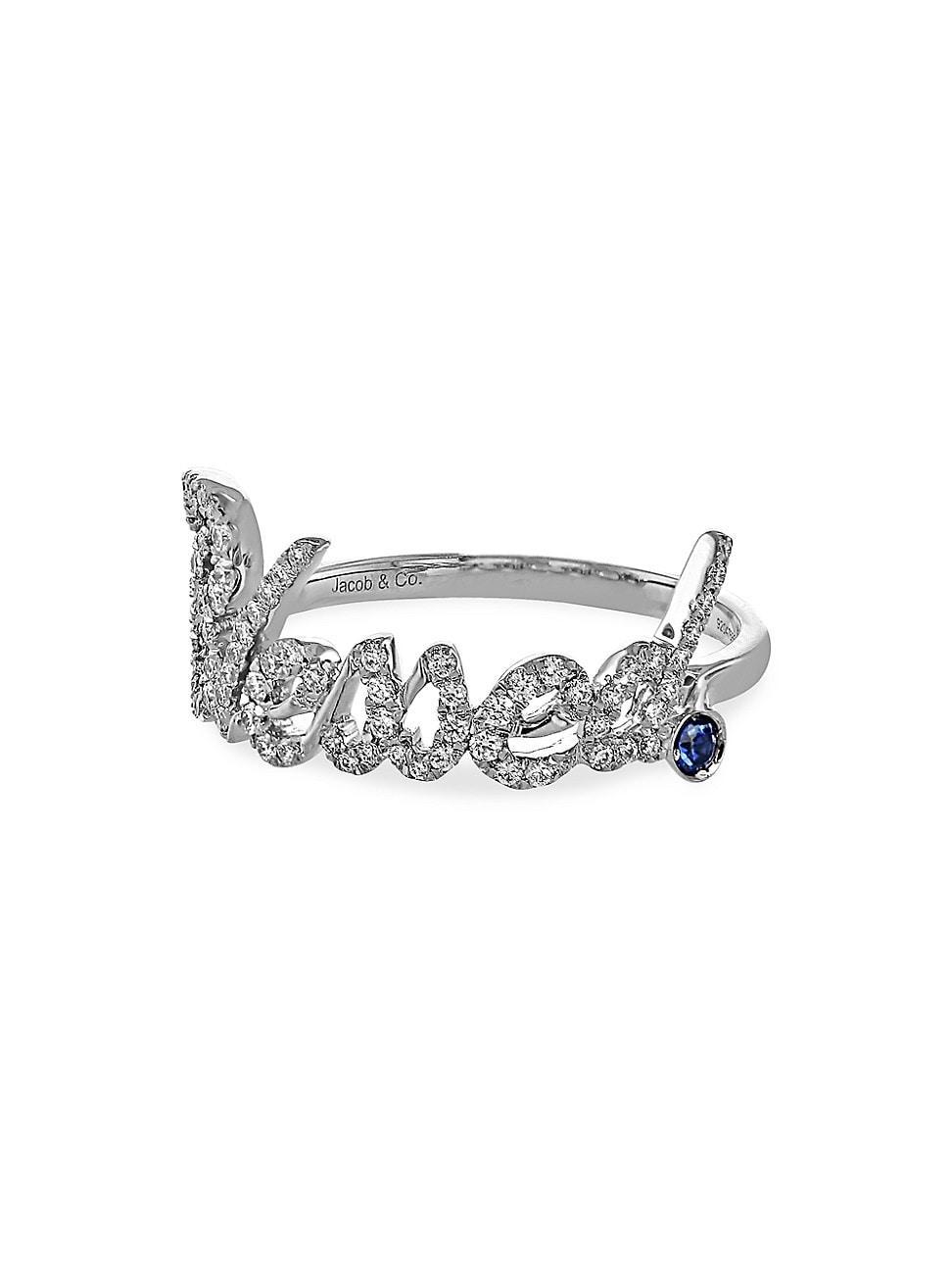 Womens Sentiments 18K White Gold, 0.33 TCW Diamond & Sapphire Blessed Ring Product Image