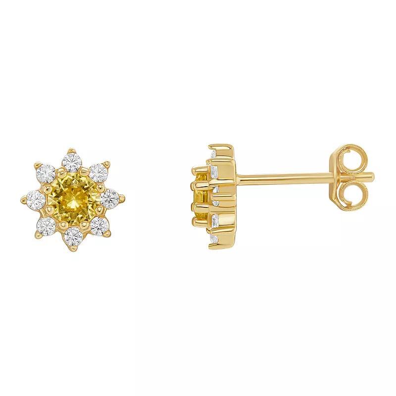 PRIMROSE Birthstone Cubic Zirconia Flower Stud Earrings, Womens, Gold Tone Nov Product Image