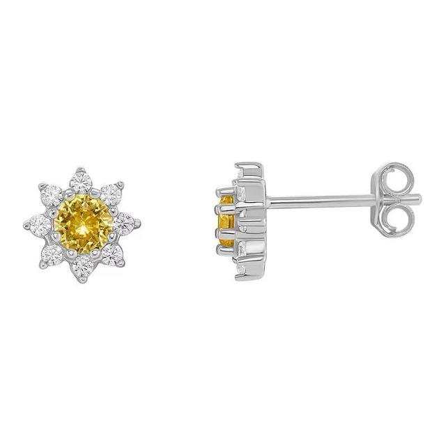 PRIMROSE Birthstone Cubic Zirconia Flower Stud Earrings, Womens, Silver Tone Nov Product Image