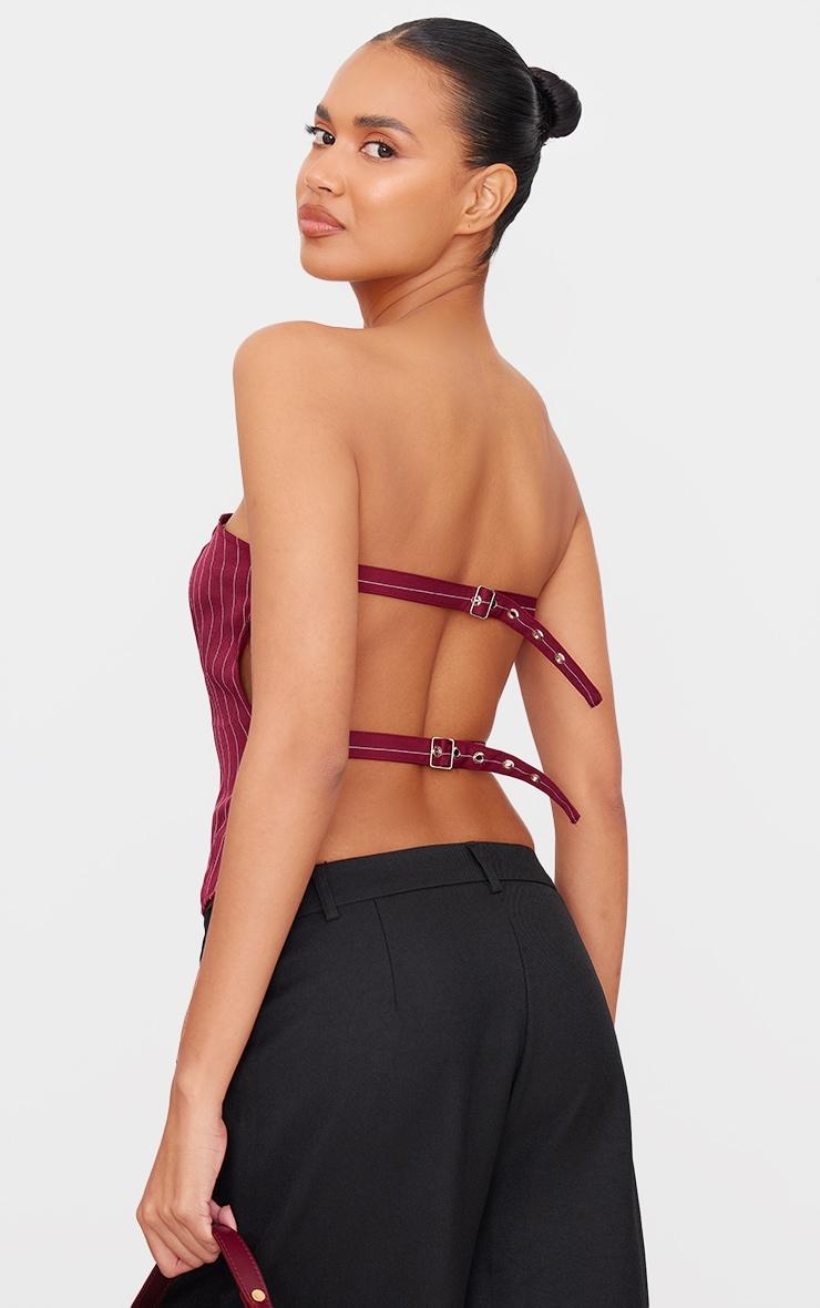 Burgundy Pinstripe Backless Belt Long Top Product Image