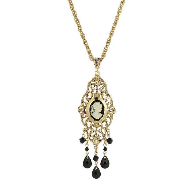 1928 Gold Tone Black Oval Cameo Locket Necklace, Womens Product Image