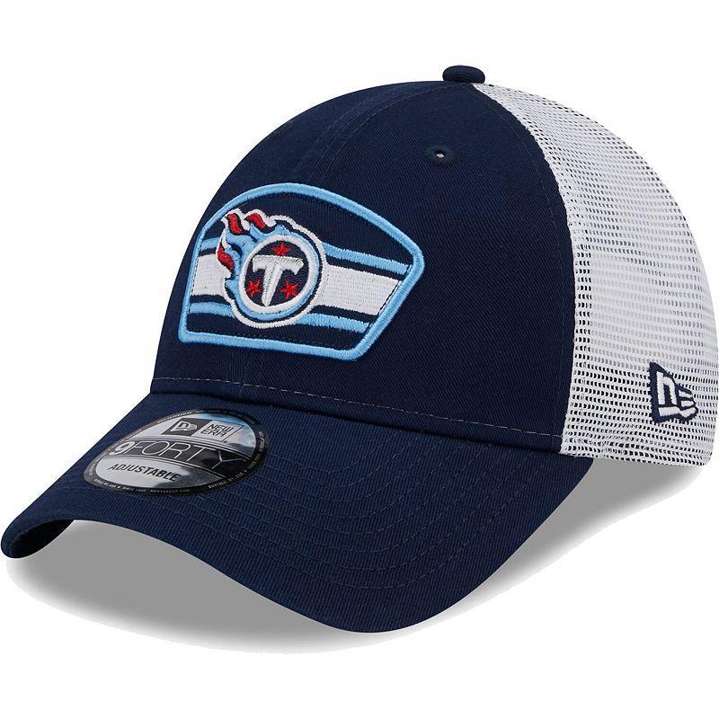 Men's New Era Navy/White Tennessee Titans Logo Patch Trucker 9FORTY Snapback Hat Product Image