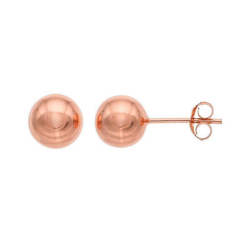 Sterling Silver Ball Stud Earrings, Womens, 14k Rose Gold Over Product Image