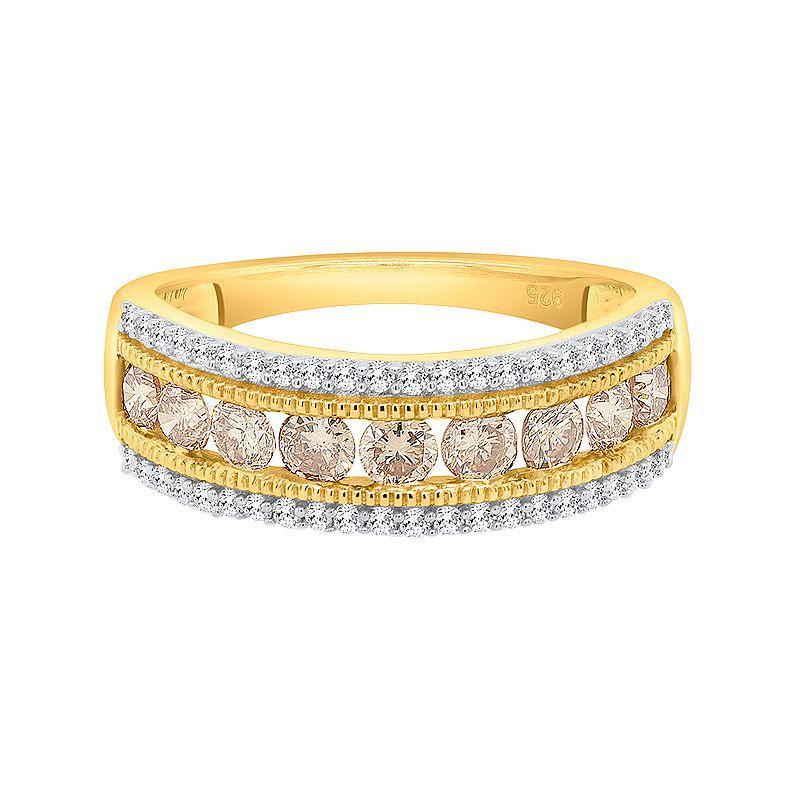 Two-Tone Sterling Silver 1 Carat T.W. Champagne & White Diamond Band Ring, Womens Gold Tone Product Image