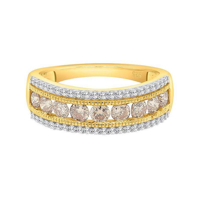 Two-Tone Sterling Silver 1 Carat T.W. Champagne & White Diamond Band Ring, Womens Yellow Product Image