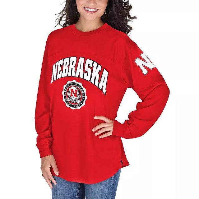 Womens Pressbox Scarlet Nebraska Huskers Edith Long Sleeve T-Shirt Product Image