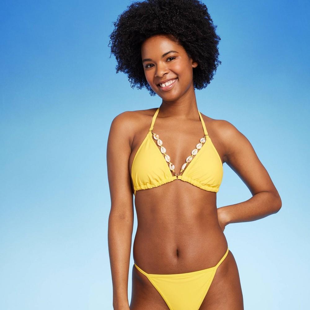 Womens Triangle Bikini Top with Removable Trim - Wild Fable Yellow XS Product Image