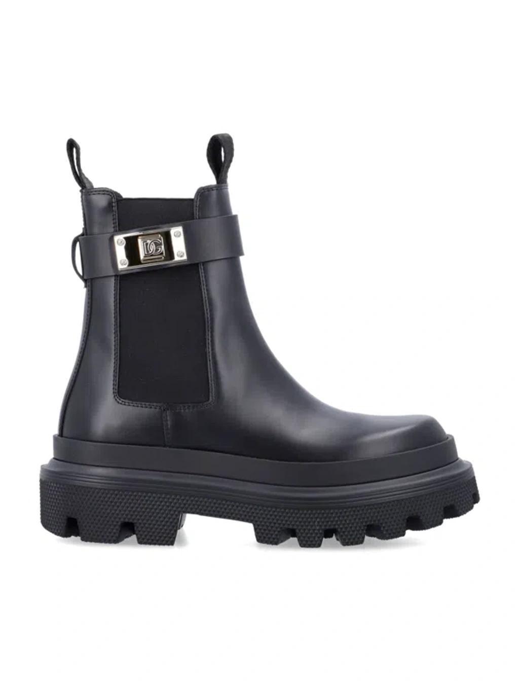 DOLCE & GABBANA 50mm Brushed Leather Ankle Boots In Black product image