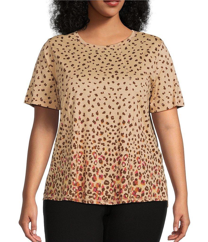 Westbound Plus Size Knit Animal Print Short Sleeve Crew Neck Top Product Image