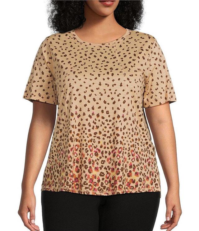 Westbound Plus Size Knit Animal Print Short Sleeve Crew Neck Top Product Image