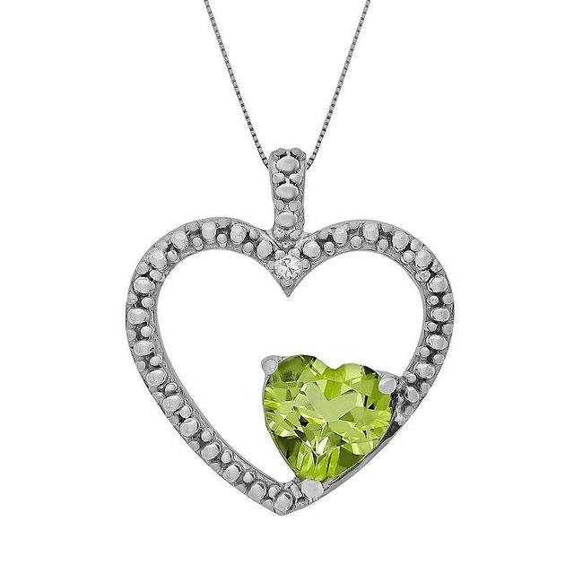 Gemminded Sterling Silver Peridot and Diamond Accent Heart Pendant, Womens Green Product Image