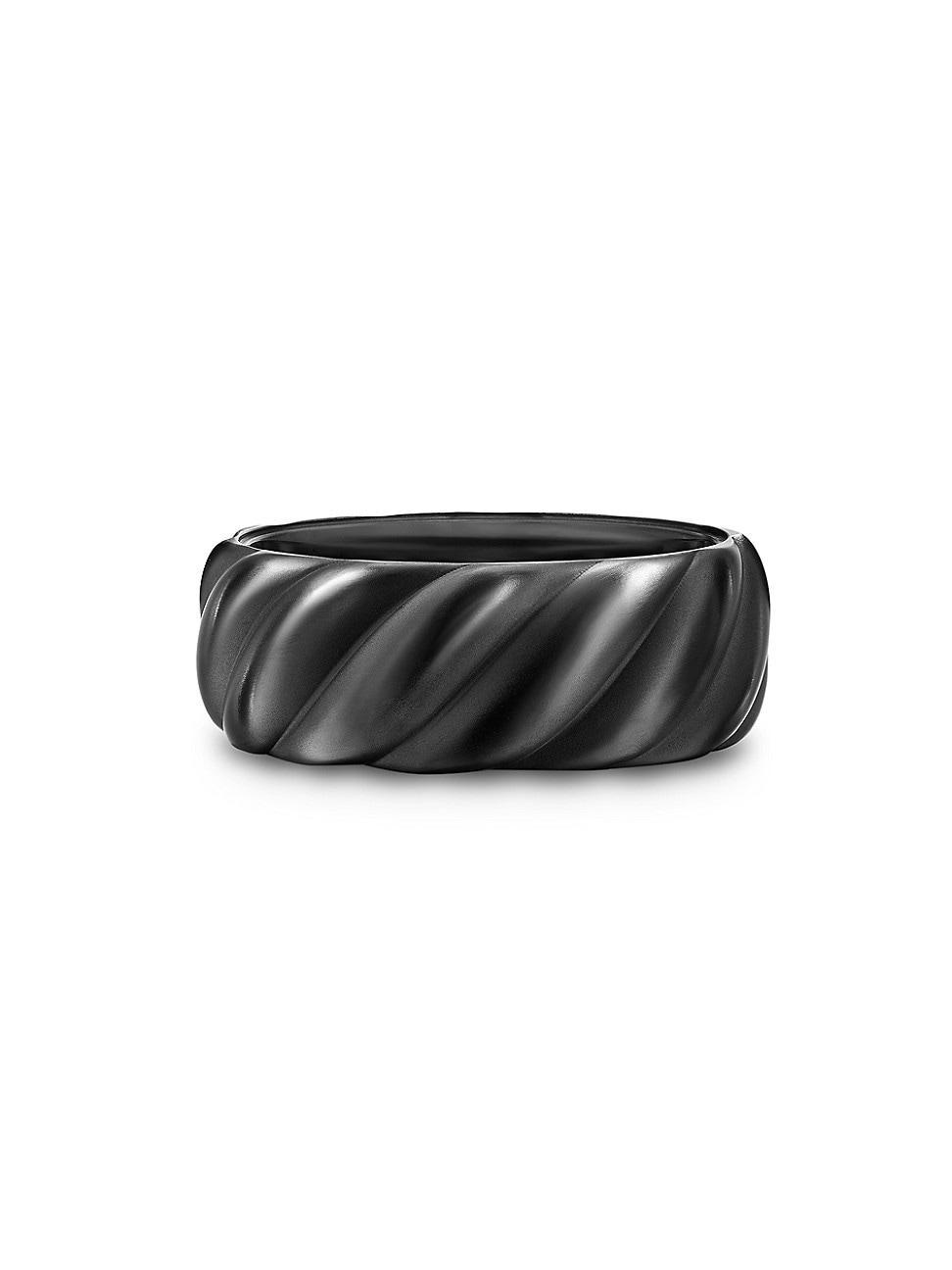 Mens Sculpted Cable Band Ring in Black Titanium, 9MM Product Image