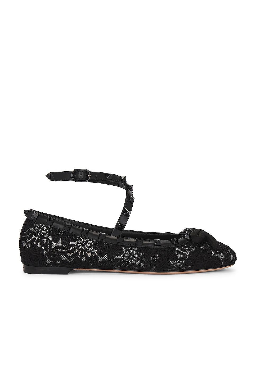 Valentino Garavani - Rockstud Macrame Ballet Flats - BlackModa Operandi Product Image