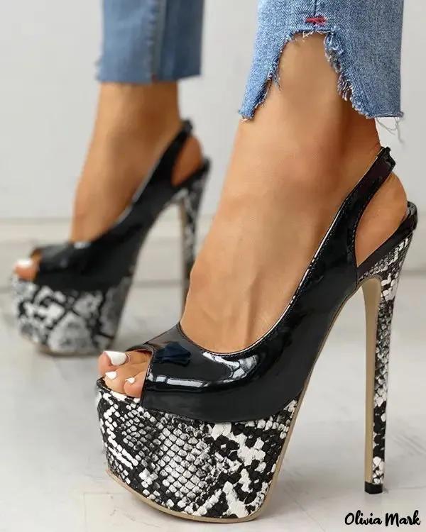 Olivia Mark – Snakeskin Platform Thin Heel Sandals Product Image