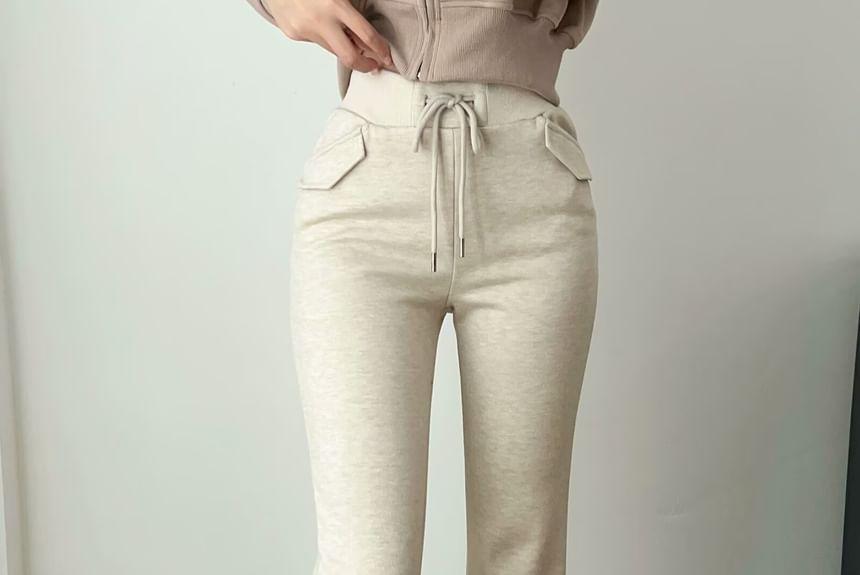 Drawstring Waist Plain Flared Pants product image