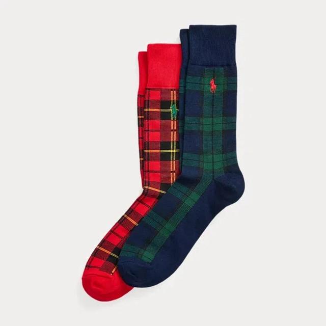 POLO RALPH LAUREN Plaid Cotton-blend Trouser Sock 2-pack In Navy Product Image