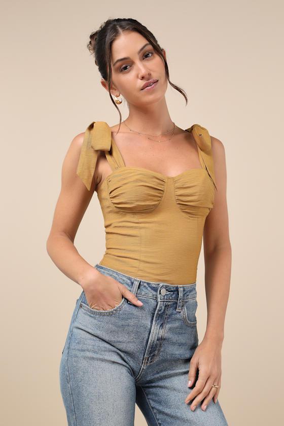 Gracefully Sweet Mustard Yellow Bustier Tie-Strap Tank Top Product Image