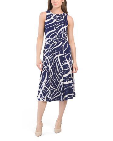 Abstract Belted Keyhole Midi Dress for Women | Polyester/Spandex Product Image