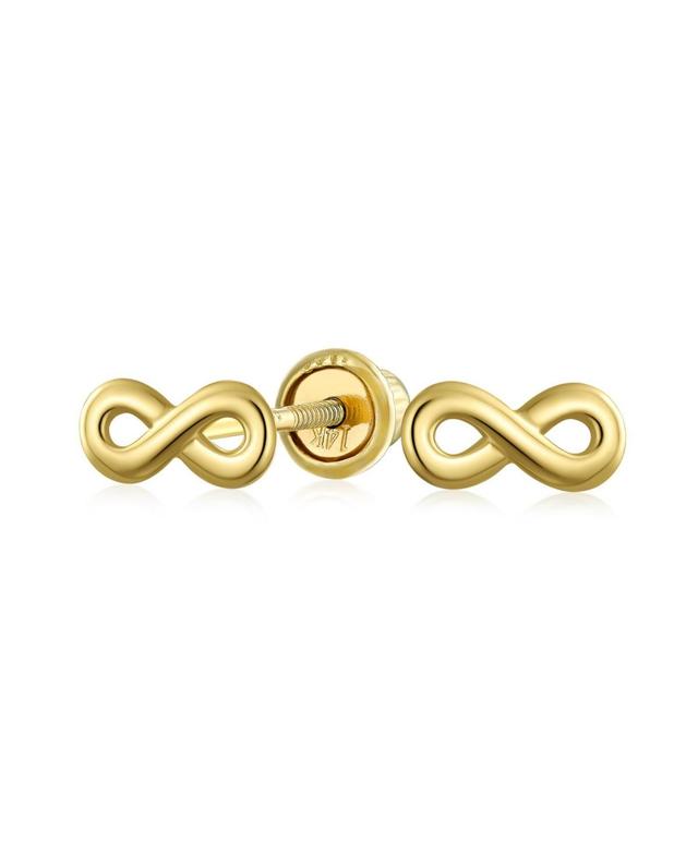 Petite Minimalist Real 14K Yellow Gold Symbol Of Love Infinity Stud Earring For Women Teen Girlfriend Secure Screw back Product Image