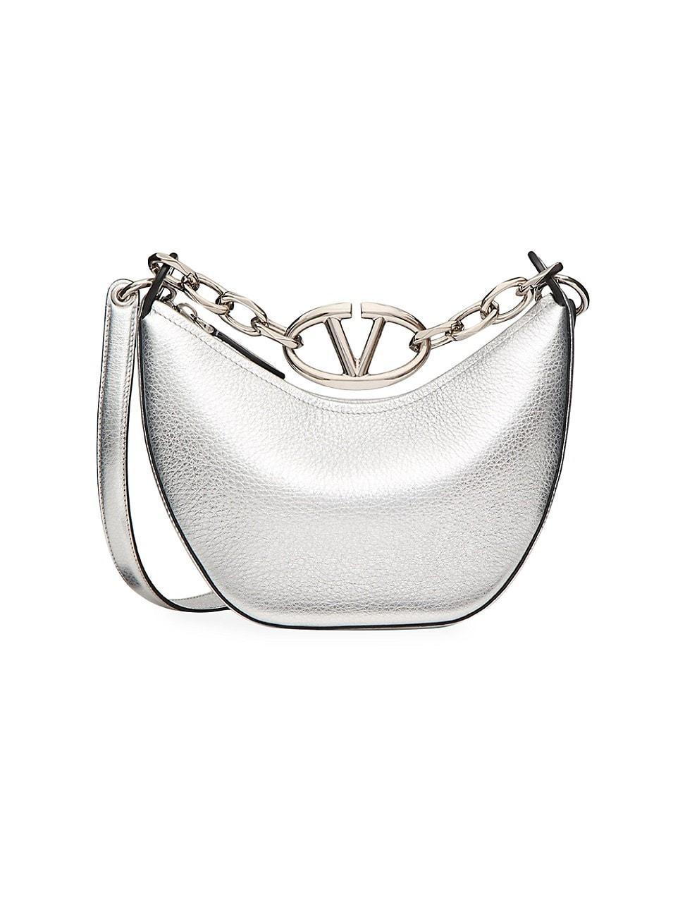 Womens VLogo Moon Mini Hobo Bag in Metallic Grainy Calfskin with Chain Product Image