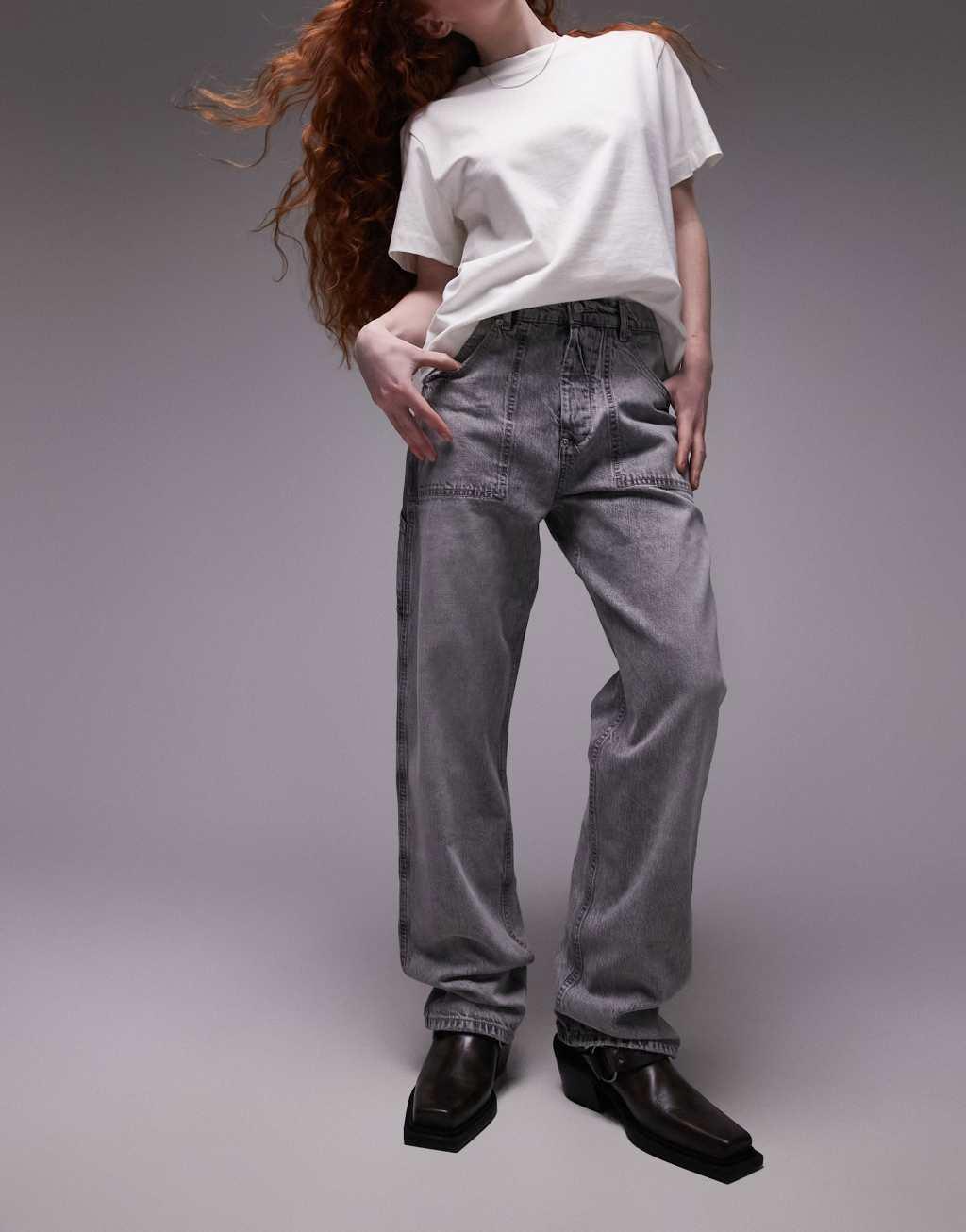 Topshop carpenter jeans in ice gray  Product Image