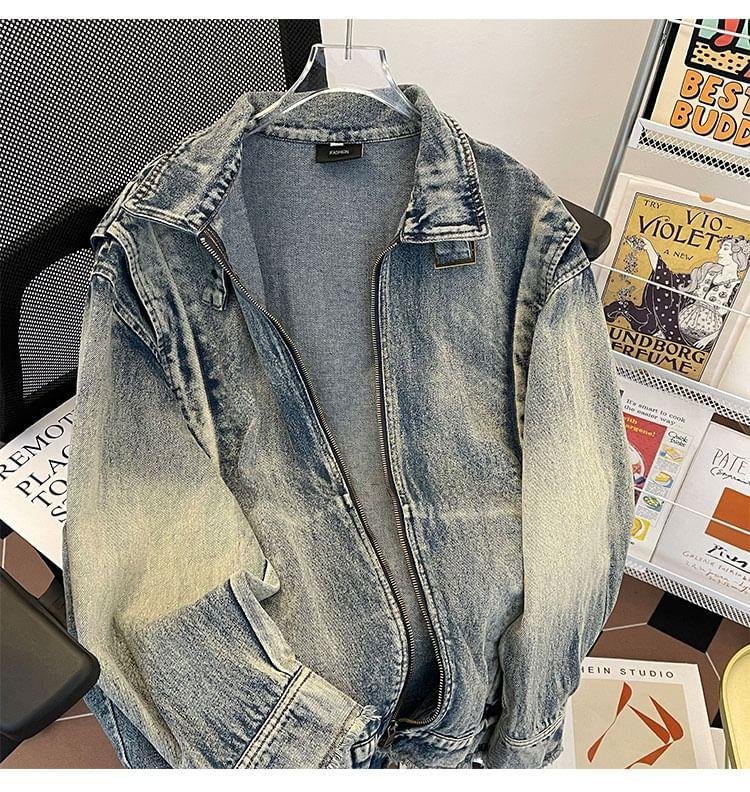 Washed Denim Zip Jacket Product Image