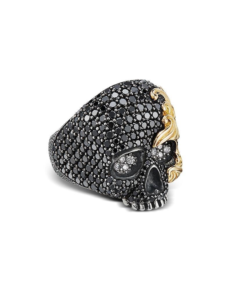 David Yurman Sterling Silver & 18K Yellow Gold Waves Skull Ring with Black & White Diamonds Product Image