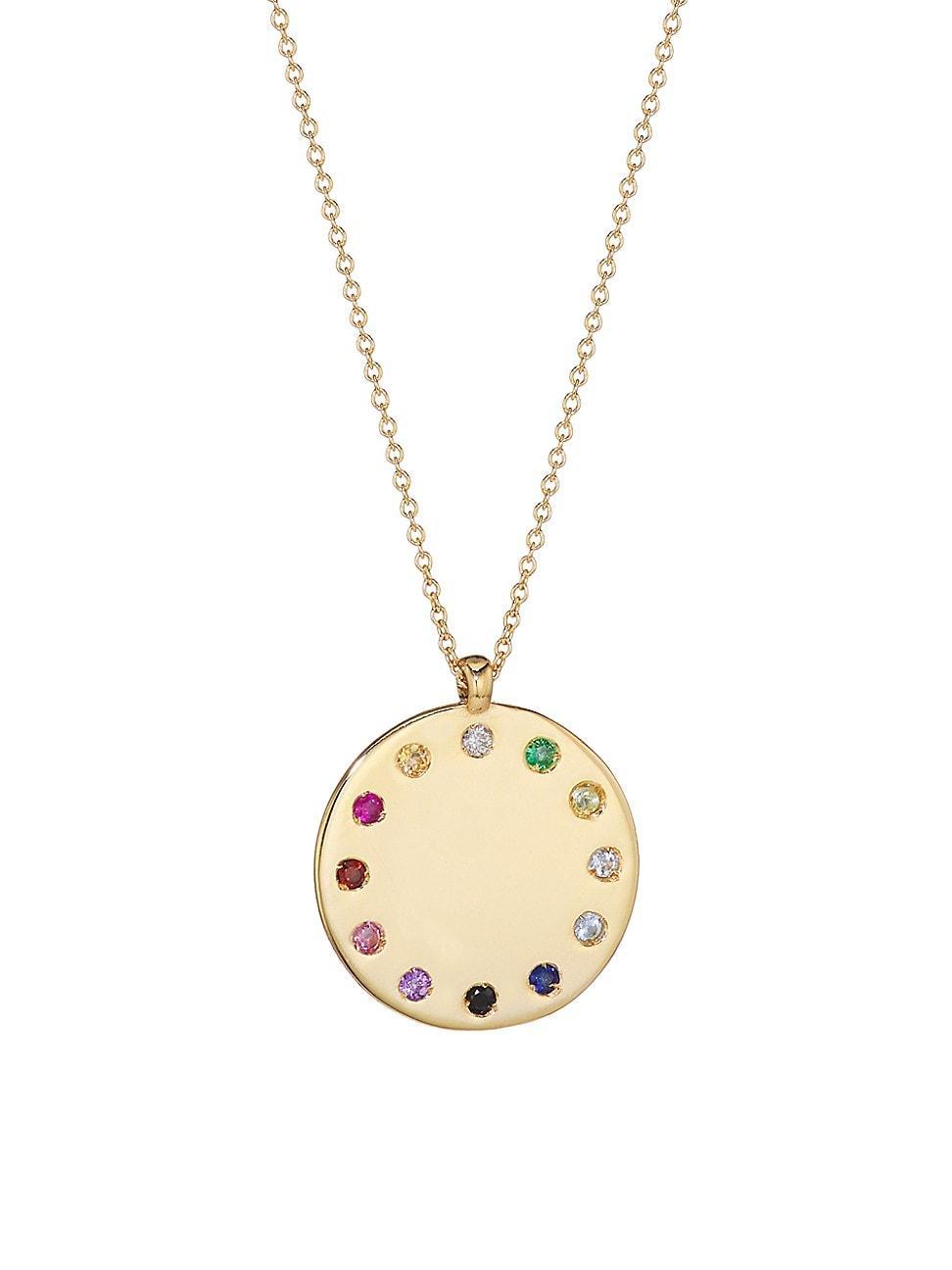 Womens 14K Gold Multi-Stone Rainbow Circle Medallion Necklace Product Image