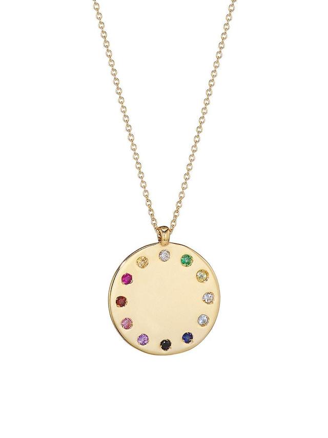 Womens 14K Gold Multi-Stone Rainbow Circle Medallion Necklace Product Image