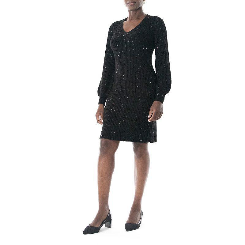 Womens Nina Leonard Sequin Sweater Dress Product Image