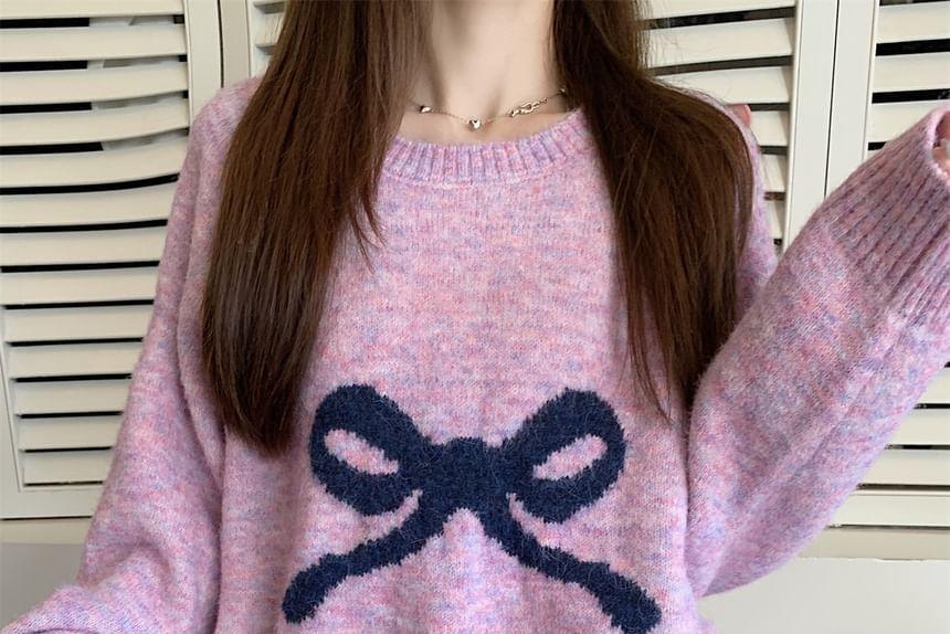 Crewneck Ribbon Jacquard Sweater Product Image