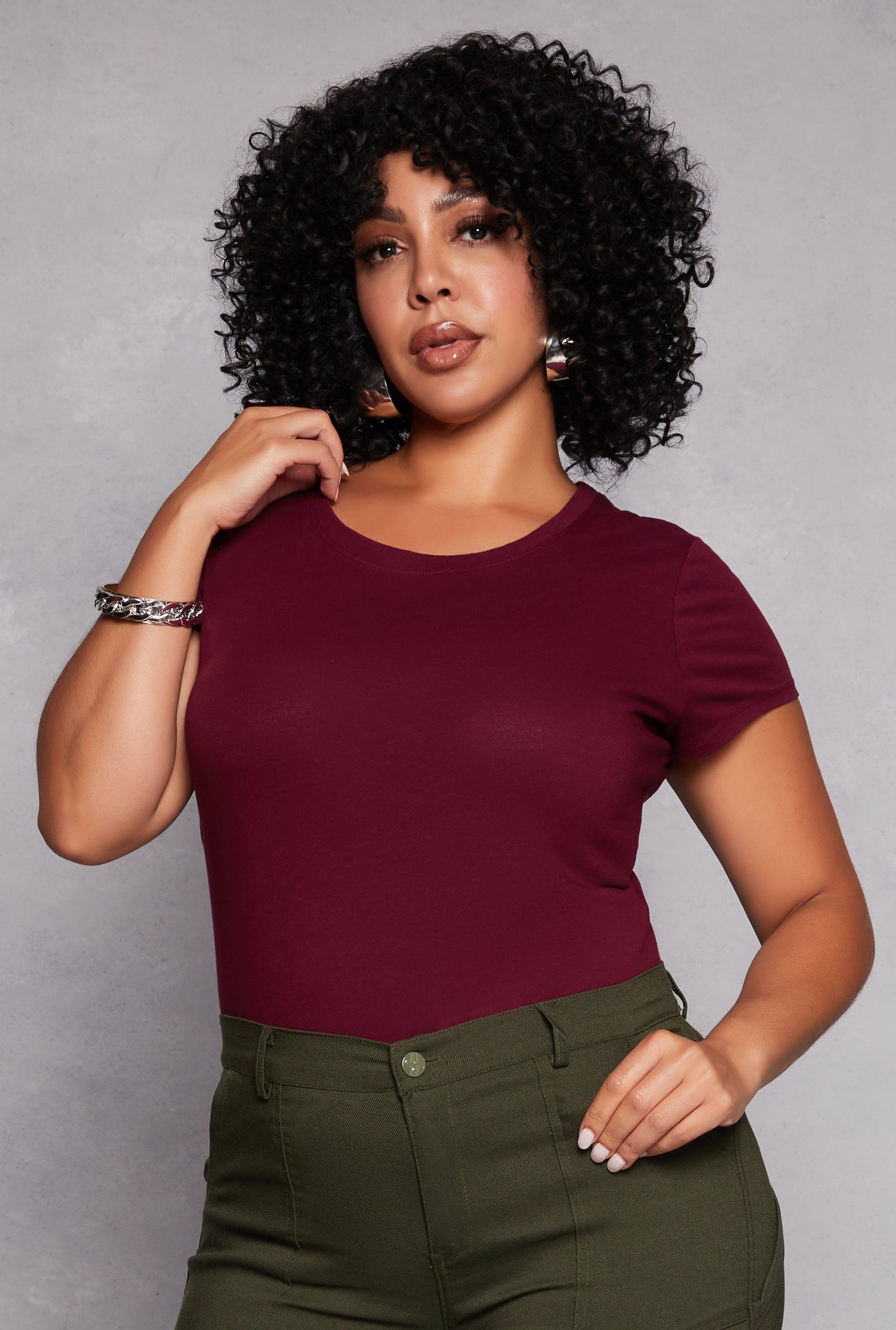 Womens Plus Size Basic Short Sleeve Crew Neck Tee Product Image