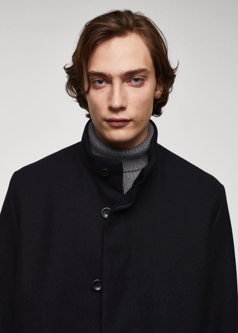 MANGO MAN - Wool funnel neck coat dark navyMen Product Image