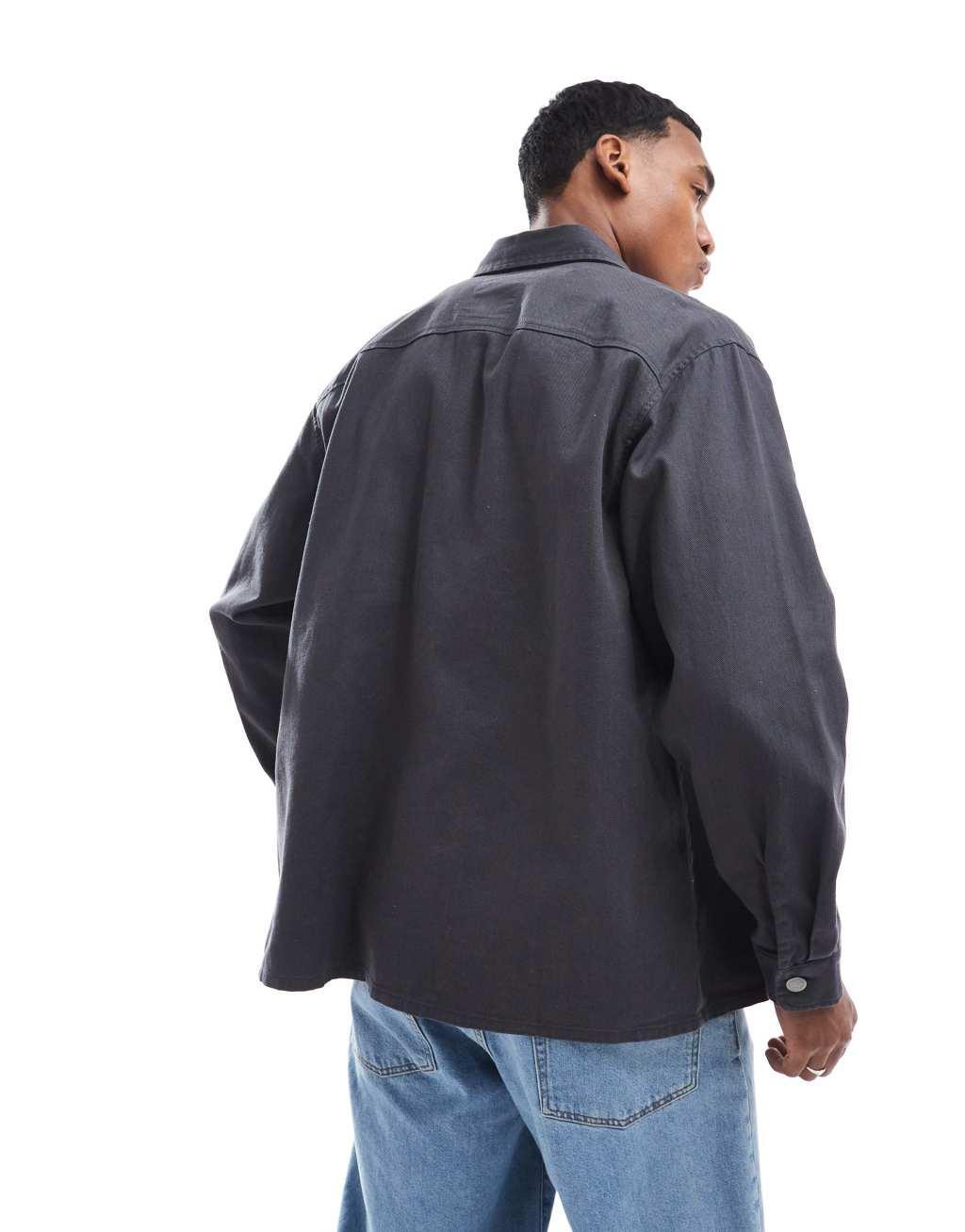 ADPT oversized twill overshirt in dark gray  Product Image