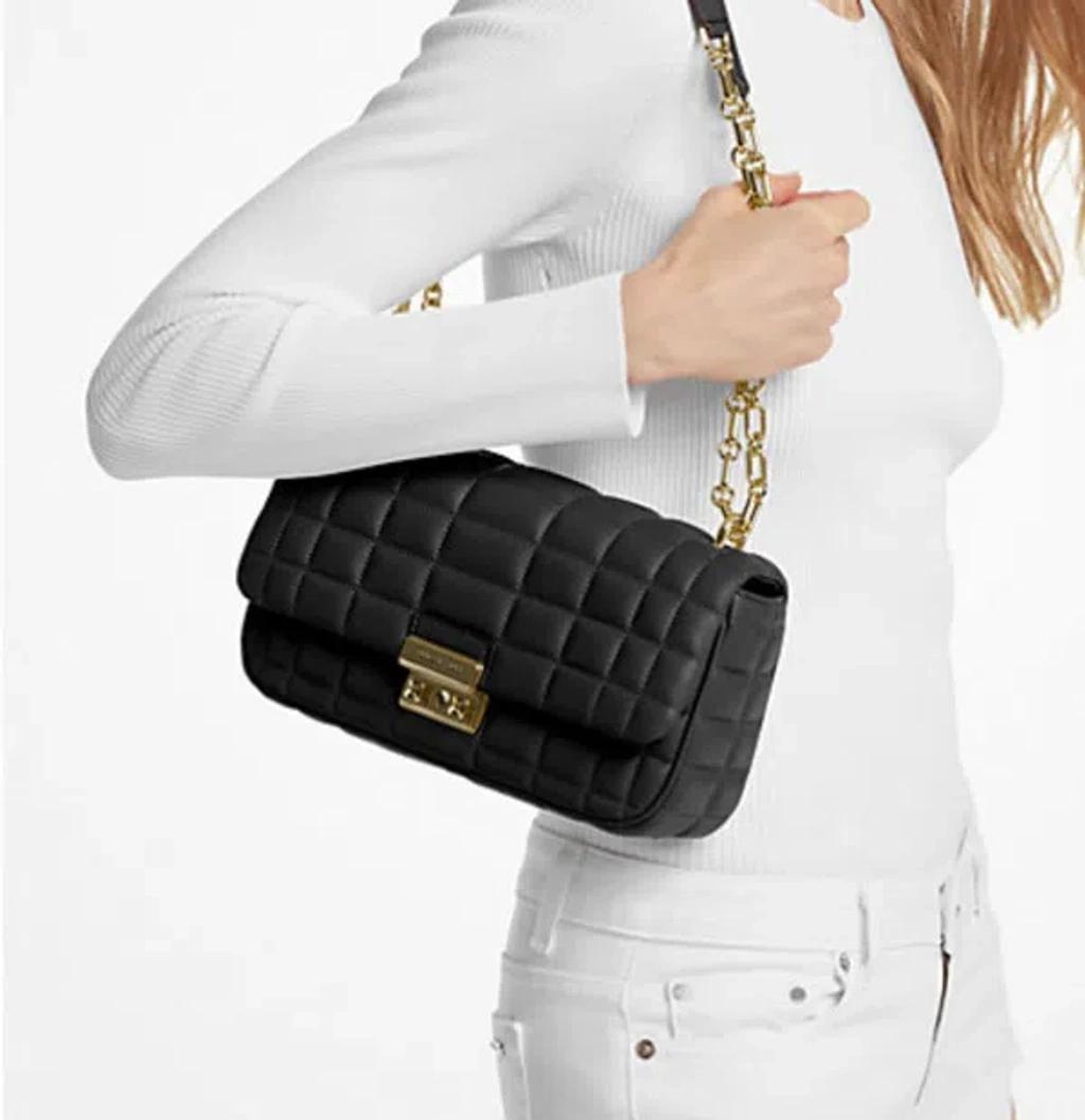 MICHAEL KORS Tribeca Small Quilted Lizard Embossed Leather Shoulder Bag In Black Product Image