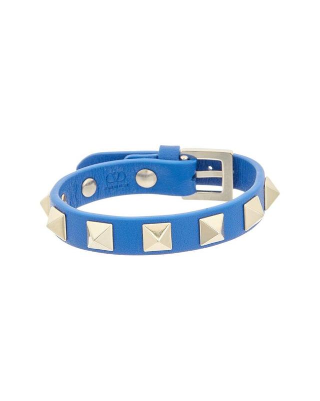 Valentino Rockstud Leather Bracelet In Blue Product Image