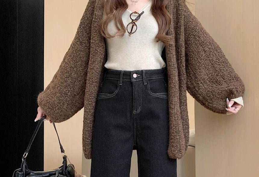 High Rise Fleece Wide Leg Jeans Product Image