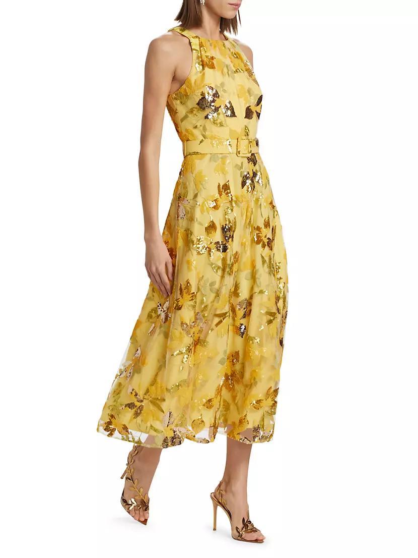 Floral Sequin Belted Cocktail Dress Product Image