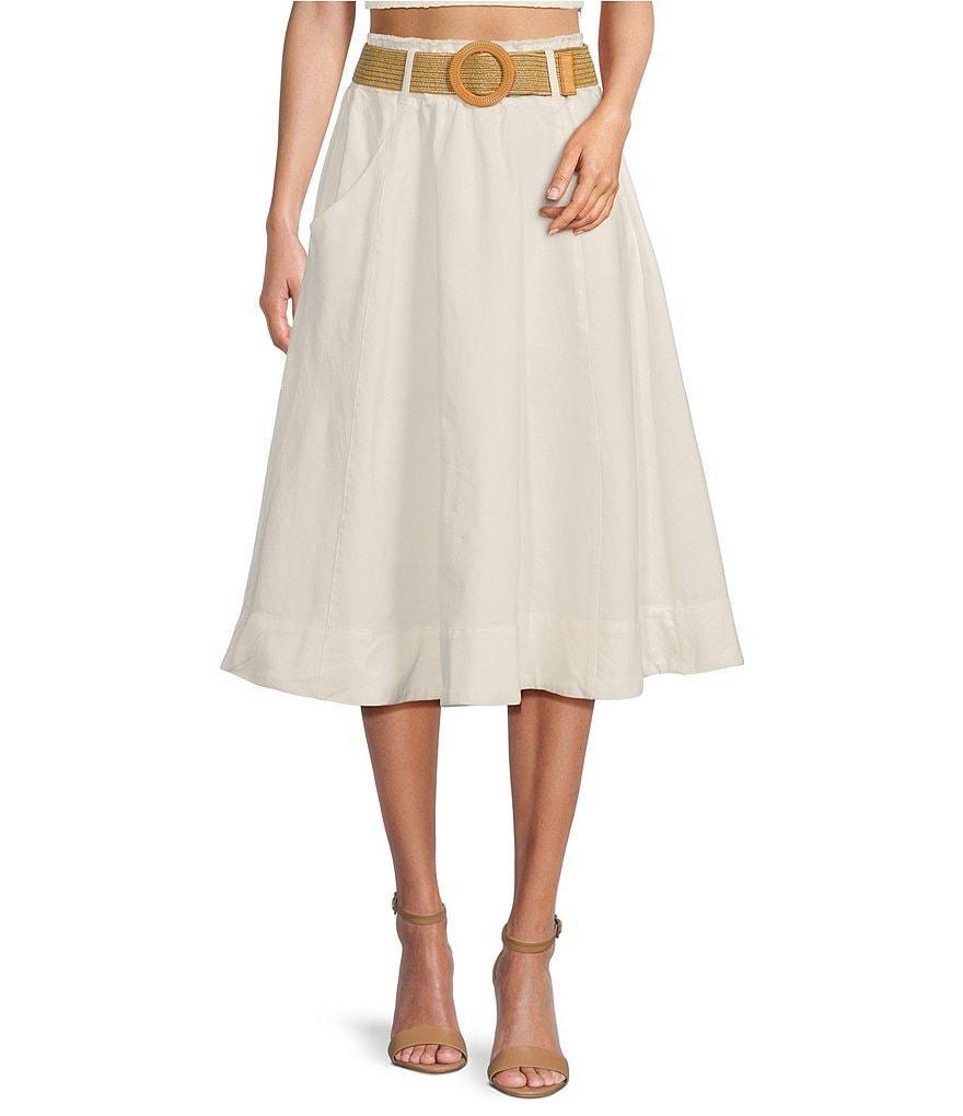 A Loves A Denim High Elastic Waist Belted A-Line Midi Skirt product image