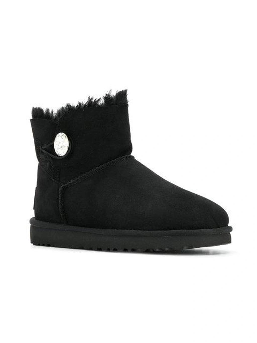 Mini Bailey Button Sheepskin-lined Suede Ankle Boots In Black Product Image