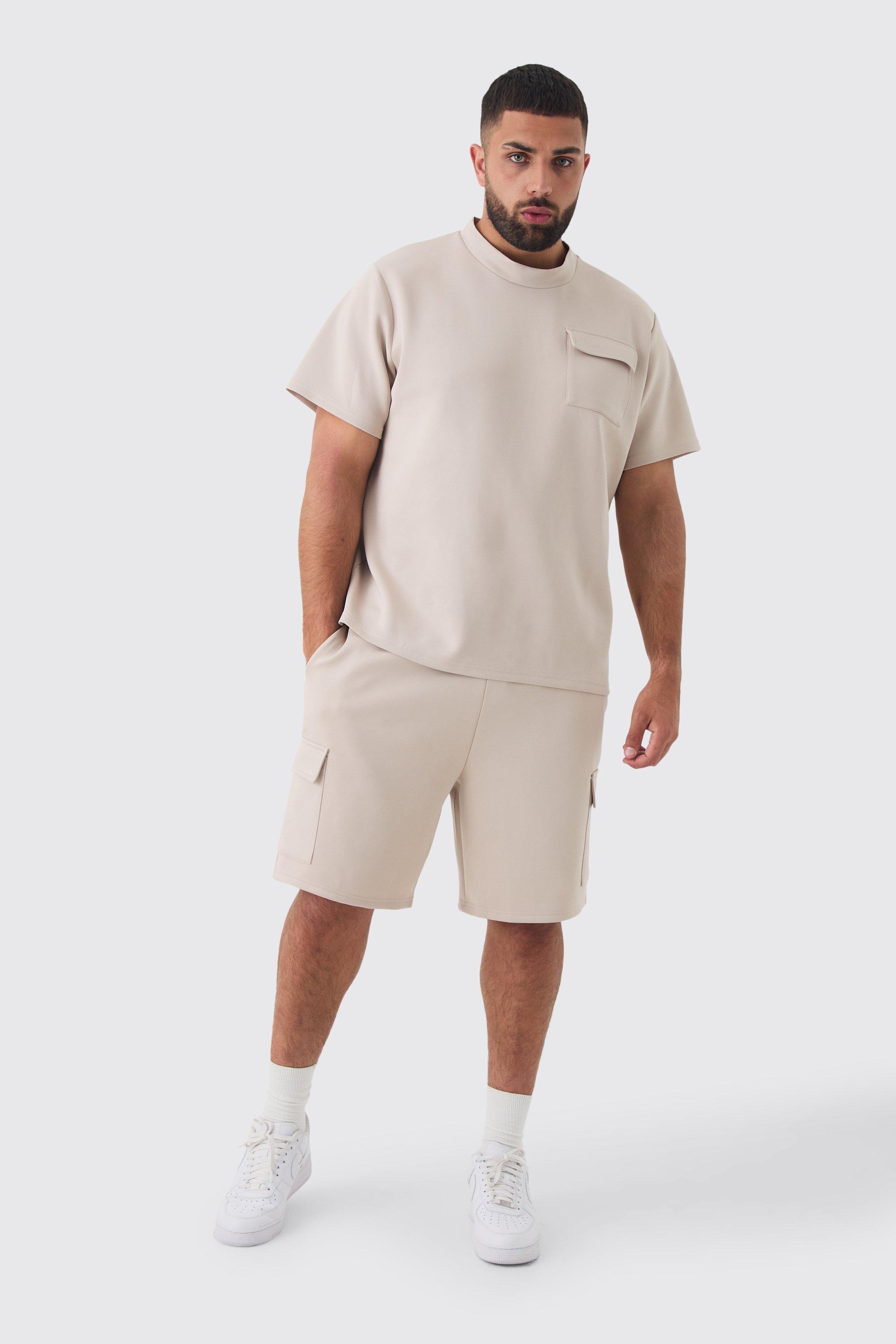 Plus Scuba Extended Neck Pocket T-shirt & Cargo Short Set | boohooMAN USA Product Image