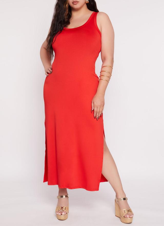 Womens Plus Size Scoop Neck Side Slit Maxi Tank Dress Product Image