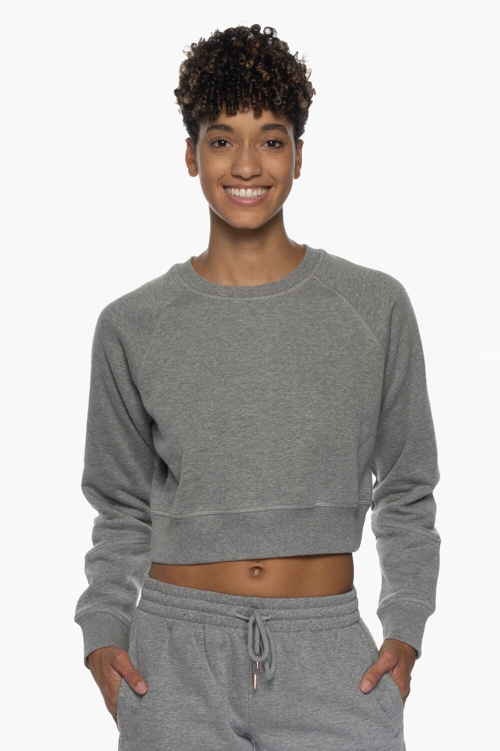 Brynn Cropped Fleece Crewneck - Heather Grey Product Image