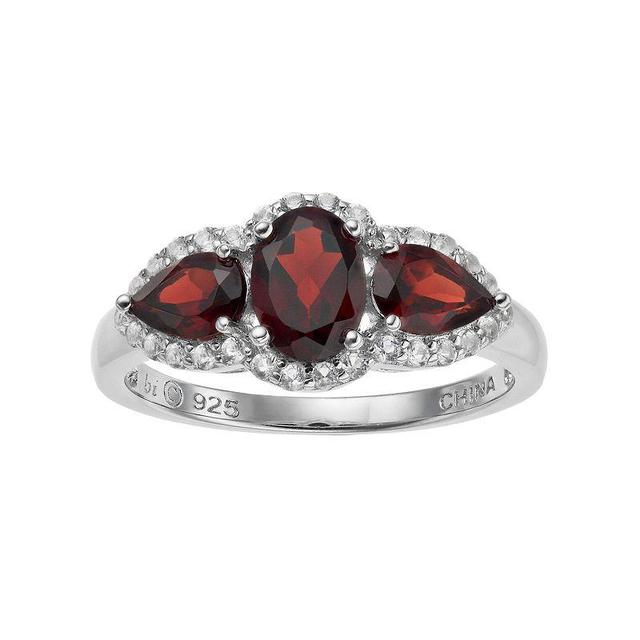 Gemminded Sterling Silver Garnet & White Topaz 3-Stone Ring, Womens Red Product Image